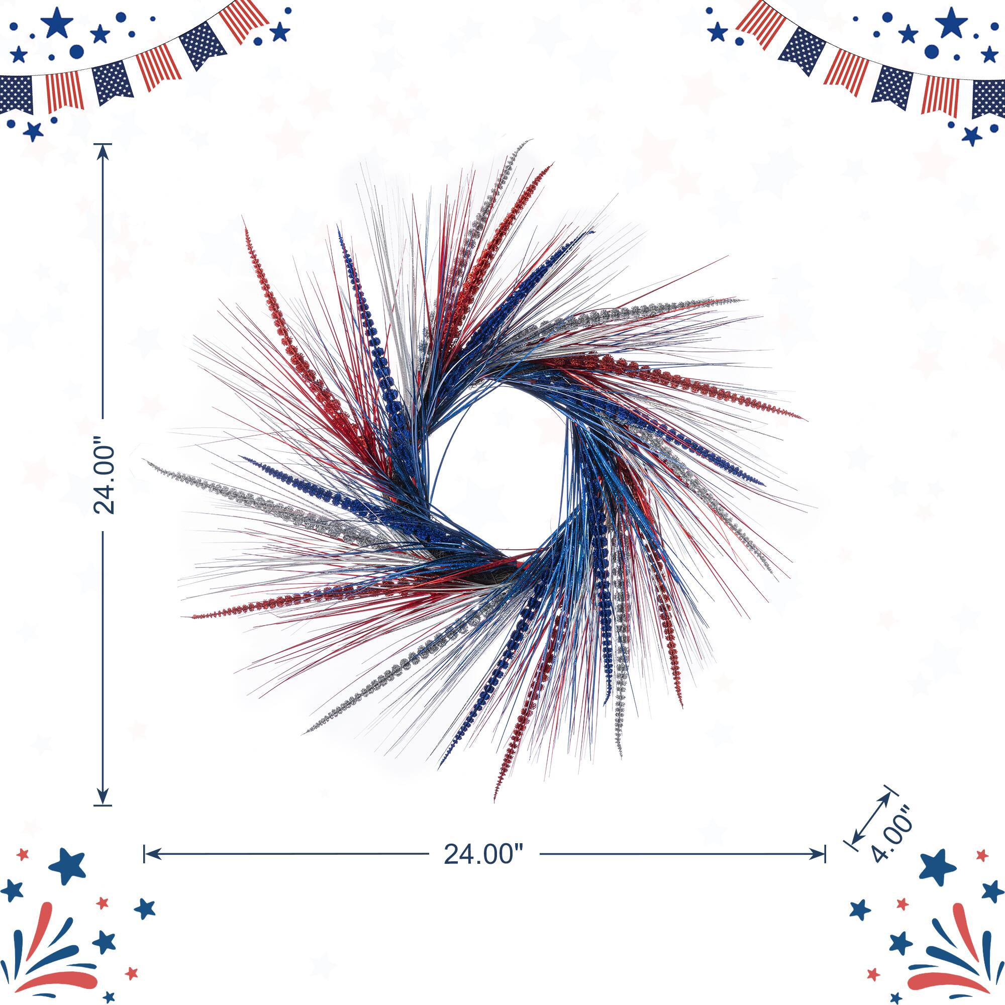 Glitzhome® 24" Patriotic Americana Tinsel and Heather Wreath